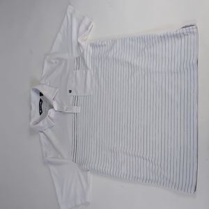 Travis Mathew Golf Polo Shirt Striped White Blue Gray Men's Medium